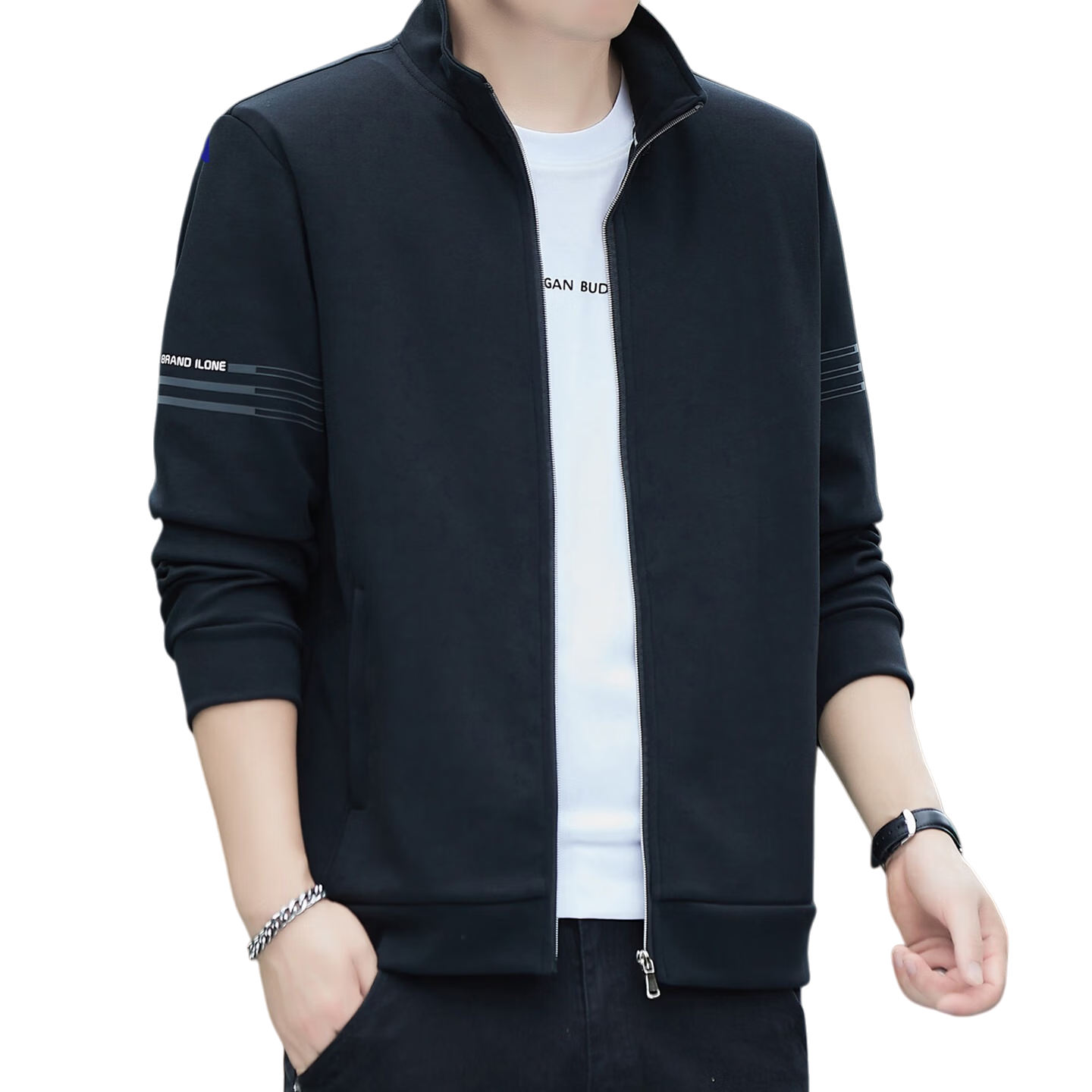 Romon Men's Spring Business Casual Versatile Cardigan Executive Jacket Stand Collar Outerwear SL95 Khaki L