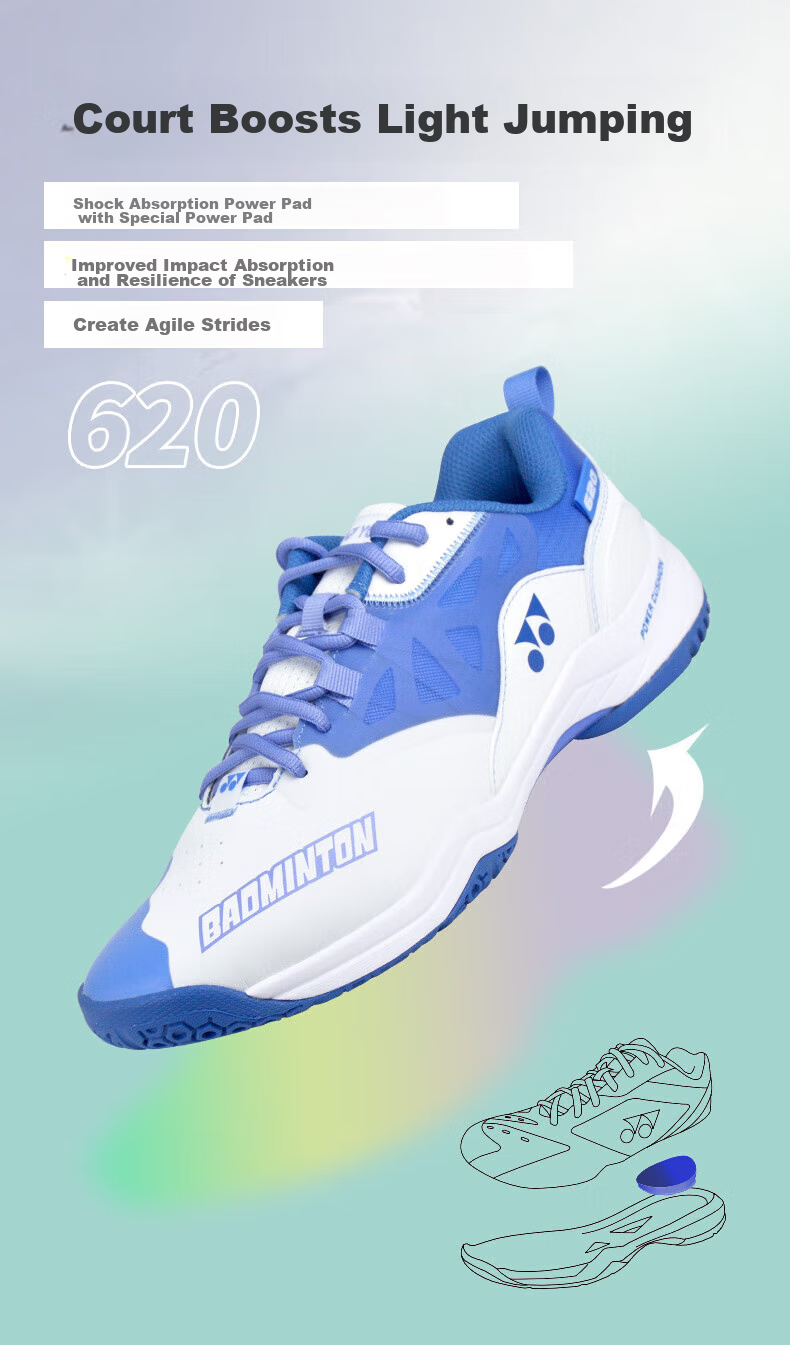YONEX Badminton Shoes, Women's Professional Model SHB620G, Durable Shock Absorption, White-Pink, Size 36 11
