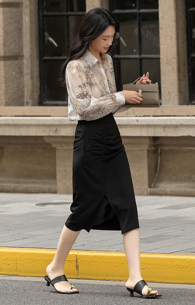 Dme [Tiansi Lianren] Autumn Chinese Style New Light-Weight Lyocell Blend Shirt, Printed Pleated Blouse, Women's Top 15