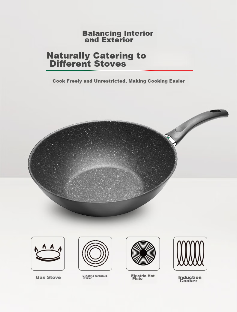 BALLARINI Non-Stick Pan with Six Cores, Titanium Imported Wok, Chinese Stir-Fry Pan, Compatible with Induction Cookers, Venice Titanium Gold Rock 30cm 7
