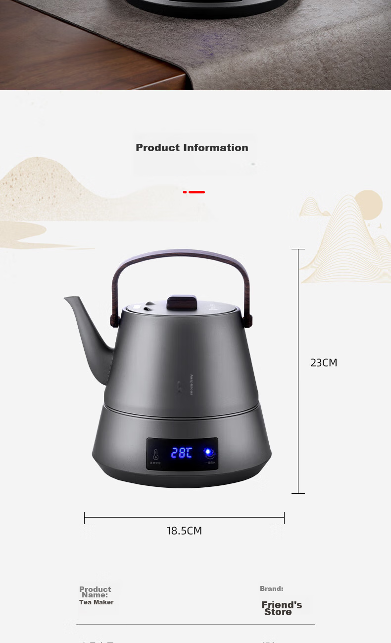 Biooner Fully Automatic Electric Kettle Water Boiler Tea Maker with Integrated Tea Table And Coffee Table for Brewing Tea And Coffee, Titanium Gray with Handle Steel Pot 20