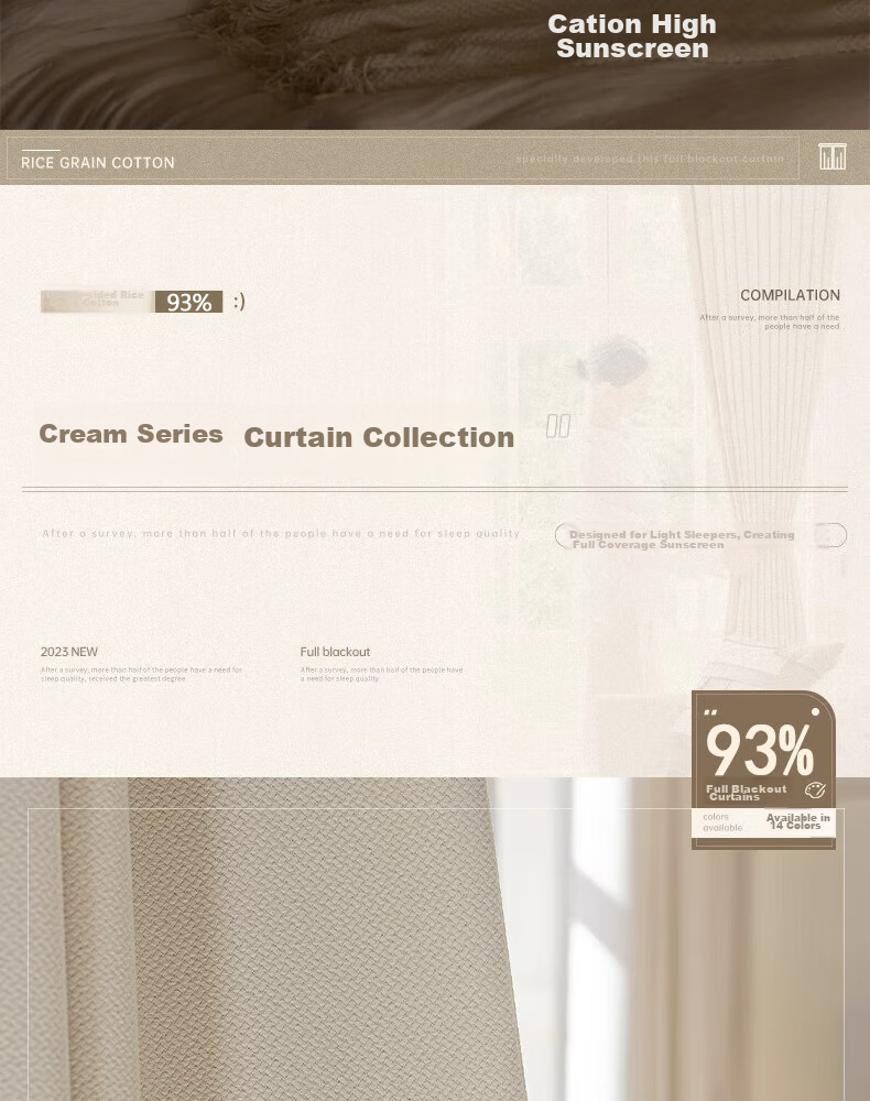 Ali Cotton Linen Cream-Colored Curtains, Japanese Style for Living Room And Bedroom, High Light-Blocking, Heat-Insulating, Sun-Protective, with Hooks, Width 2.0 Meters * Height 2.2 Meters 2