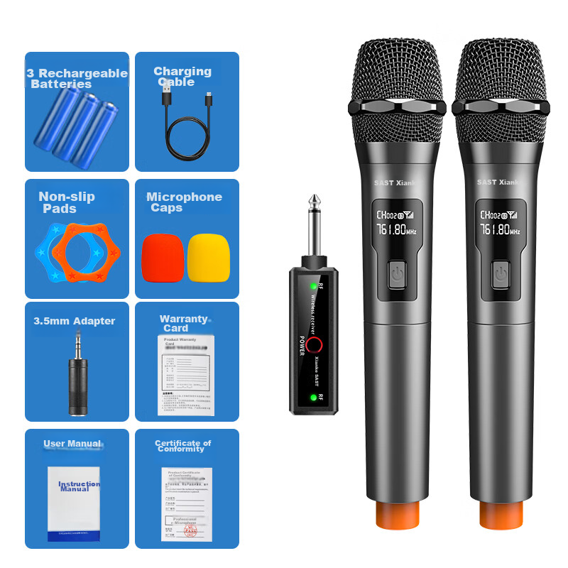 SAST Wireless Microphone with Charging Function, for Home KTV Singing, Stage Hosting, Speeches, Karaoke, Meetings, Sound System Amplifier, FM Radio, Car Universal Microphone OK-91 Single Unit 14