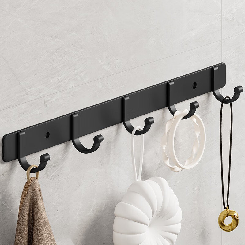 Huxiansen Space Aluminum Hook No Drilling Required Bathroom Kitchen Coat Hook Weight-Bearing Strong Black Bathroom Door Back Hanging Ornament 2