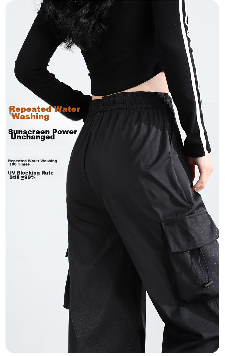 FitonTon Parachute Cargo Pants for Women, Summer Ice Silk Thin High-Waisted Wide-Leg Pants, Slimming Straight-Leg Drawstring Quick-Dry Pants, Casual Trousers 4