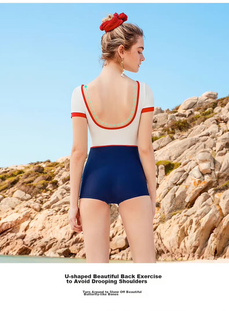 BALNEAIRE Little Red Heart Series One-Piece Swimsuit for Women, Fashionable Slimming Boyshort U-Shaped Backless Swimwear for Swimming Pool Hot Spring Resort 61242 XL 6