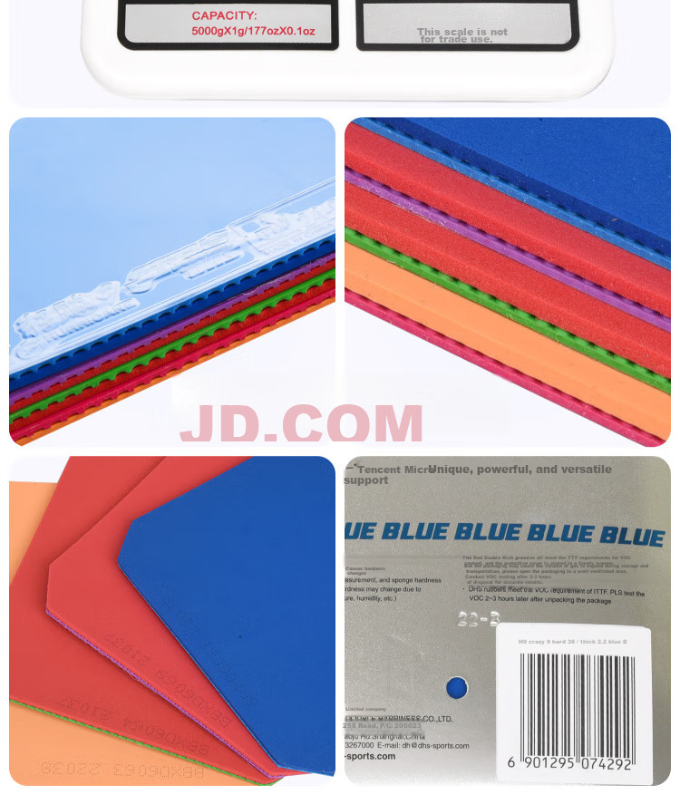 DHS Kuangbiao 9 Table Tennis Rubber Set, Kuangbiao Nine Colorful Rubber, Blue 39 Degrees 2.15mm 9