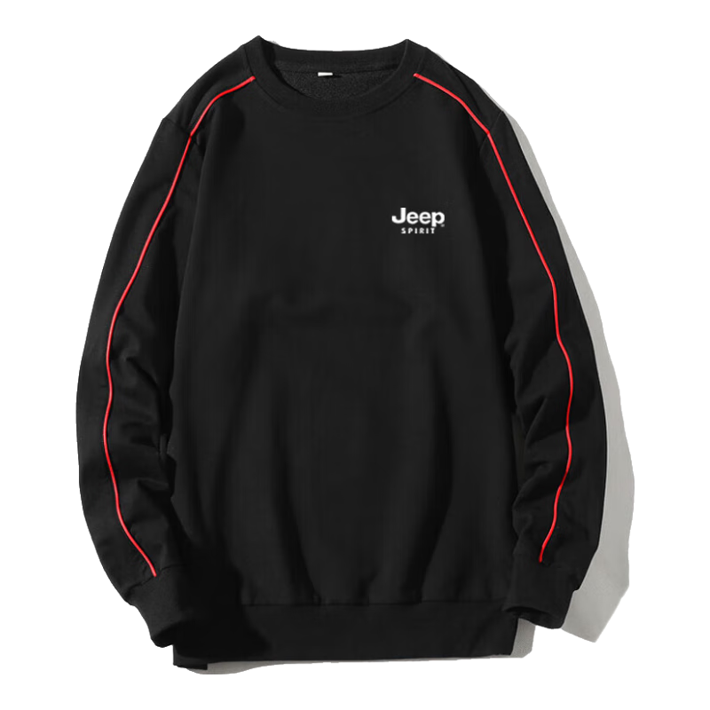 JEEP SPIRIT Men's Sweatshirt, Spring And Autumn Long-Sleeve T-Shirt, Outdoor Casual Versatile Round Neck for Young And Middle-Aged Men, Black, 2XL