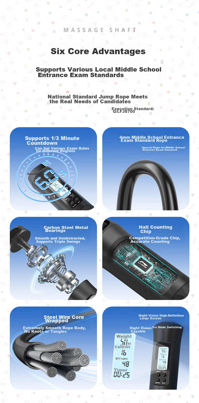 Li-Ning Counting Skipping Rope for Middle School Entrance Exam, Specialized for Elementary School Students, Children's Physical Education Test, Professional 4mm Steel Wire Speed Competitio 4