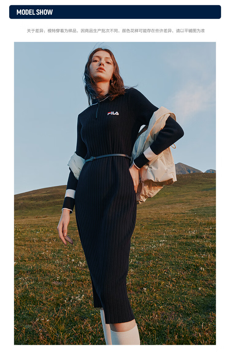 【斐乐f51w248301f】fila 斐乐官方编织连衣裙女2022冬季时尚优雅圆领