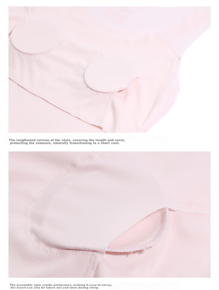 AIMER JUNIOR Girls' Developmental Underwear Stage One Mid-Length Vest Bra, Versatile Seamless 2-Piece Set White + Pink, Size 150 16
