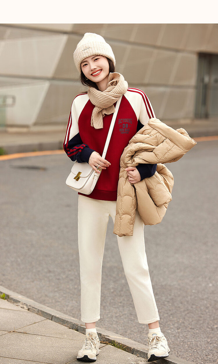 Dme [Travel Wardrobe Series] Spring And Autumn Stylish Round Neck Letter Contrasting Color Drop Shoulder Loose-Fitting Concealing Sweatshirt Women's Top 17