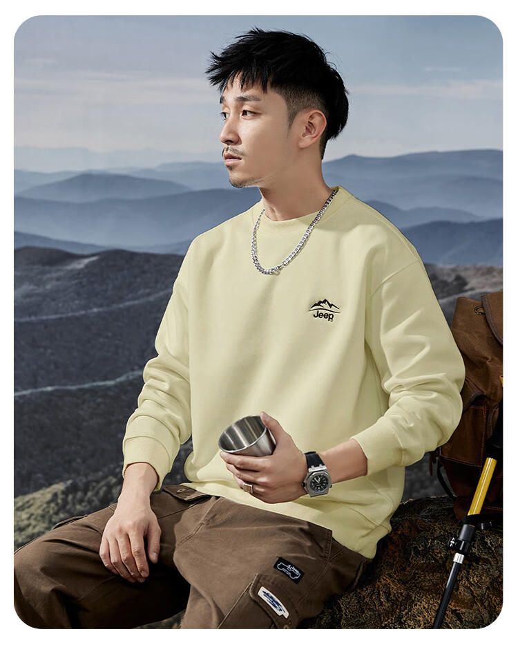 JEEP Spring And Autumn Round Neck Sweatshirt for Men, Loose Casual Sports High-End T-Shirt Top Outerwear 2