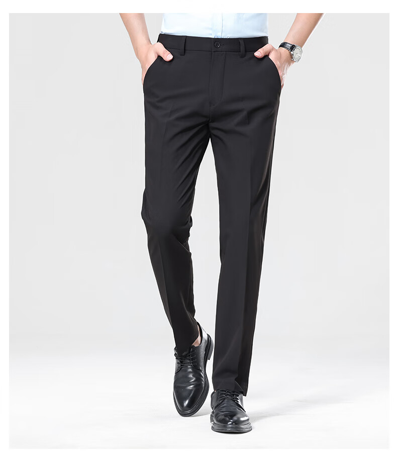 ROMON [Easy-Care] Men's Wrinkle-Resistant Non-Iron Business Suit Pants, Casual Trousers, Dad's Elastic Straight-Leg Pants 19