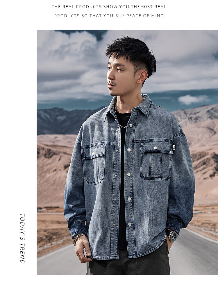 JEEP Classic Men's Denim Jacket, 2026 Autumn Fashion, Large Pockets, High-End Denim Coat, Casual Long-Sleeve for Me 5