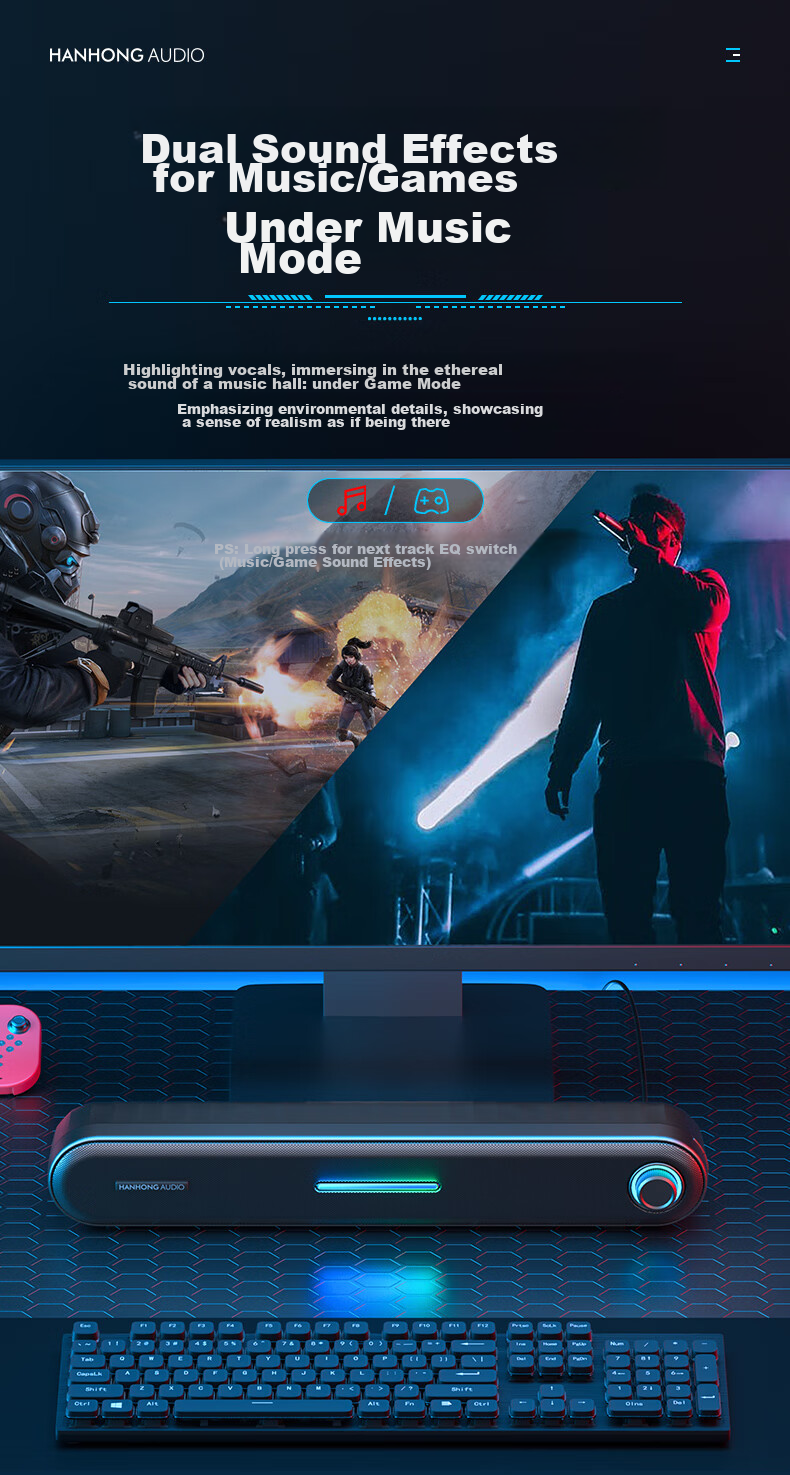 HANHONG_AUDIO PC01 Computer Speakers, PS5 Gaming Desktop Bluetooth Speaker, Multimedia Home Audio for Computer, Desktop, Mobile Phone, Laptop, RGB Light Effects Speaker, Indoor Home Use 7