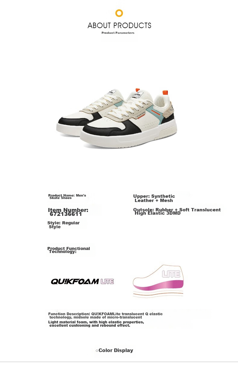 361° Men's Sports Shoes, Spring And Summer Retro Versatile Thick-Soled Warm White Casual Sneakers, Model 672136611-10 49