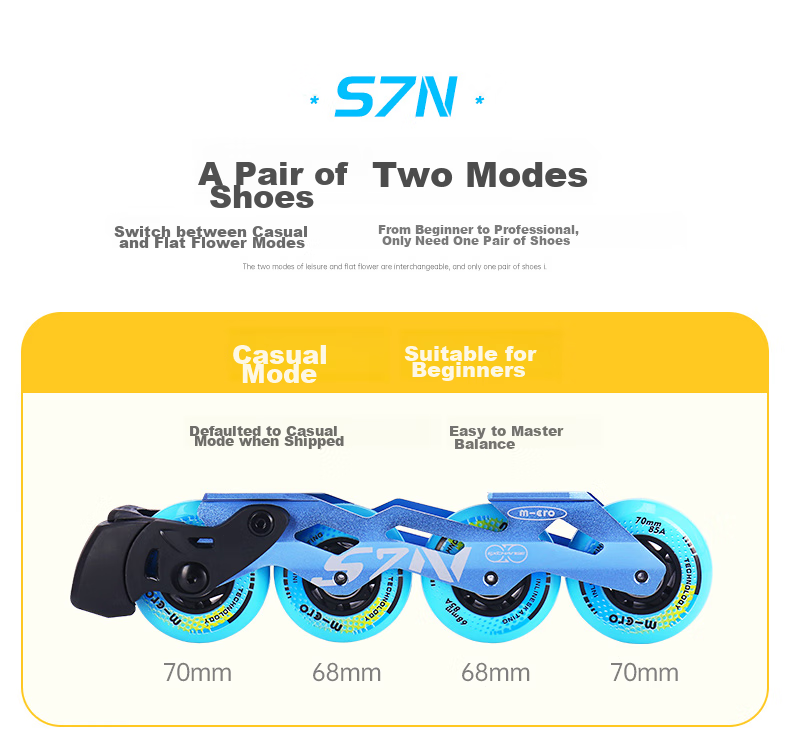 Micro Migu Roller Skates for Children, Boys And Girls, Hard Shell Flat Flower M-Cro Straight Row Inline Skates S6N Pink Set Size L 4