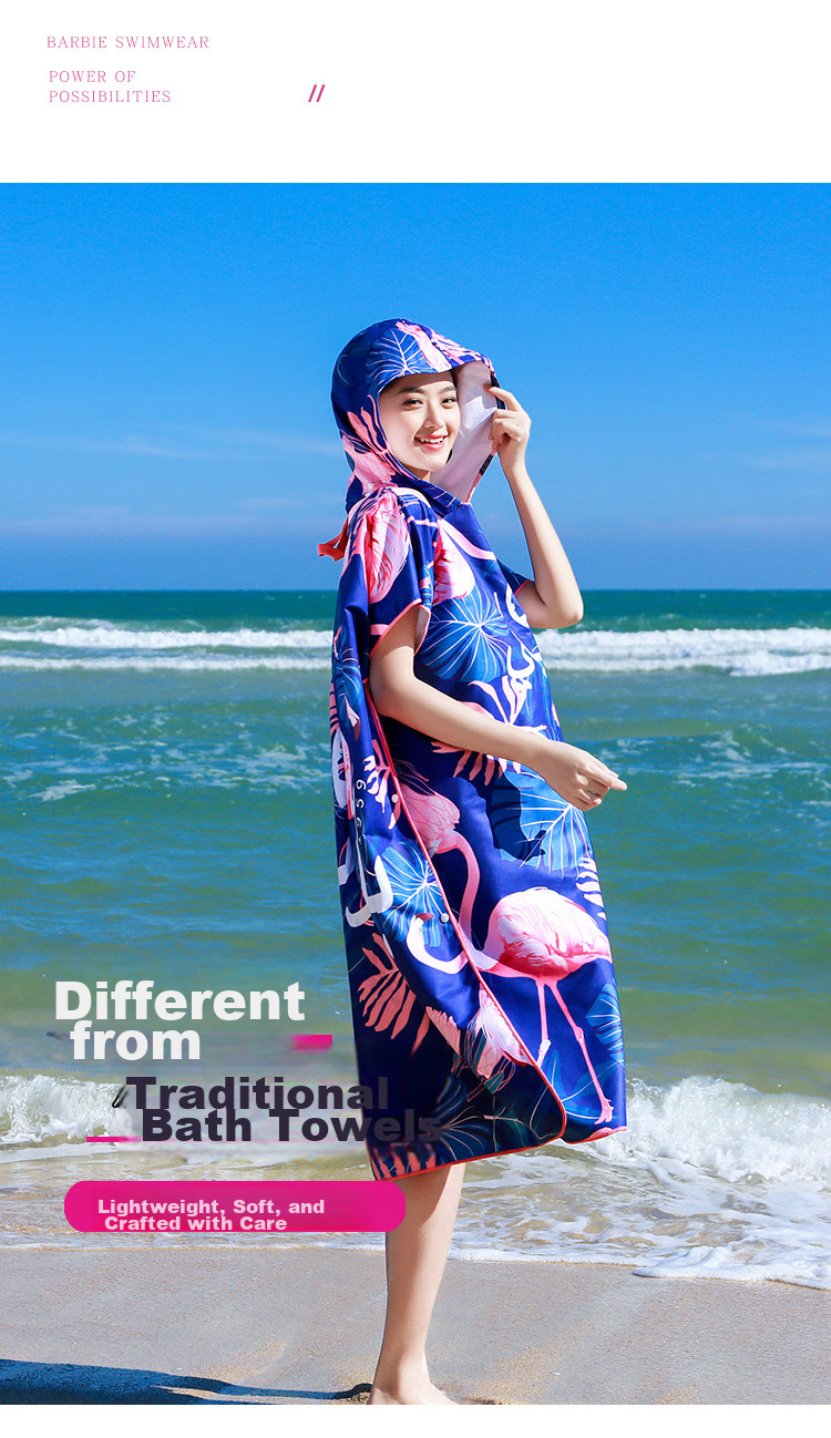 Barbie Fashionable Cloak Bath Towel, Hooded Swimwear, Wearable Beach And Hot Spring Sportswear, Absorbent Towel 10