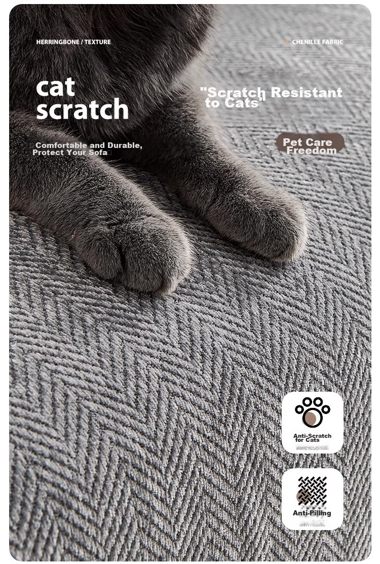 AVIVI Sofa Cover, Full Coverage Sofa Throw, Chenille Anti-Cat Scratch Sofa Slipcover, All Seasons, 180*230cm, Herringbone Pattern, Gray 8