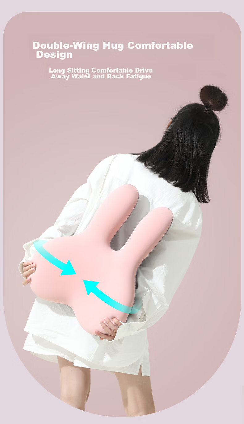 H.nos Big Rabbit Lumbar Support, Office Back Cushion, Car Pillow, Long-Sitting Waist Protector, Car Lumbar Support, Pearl Gray 7