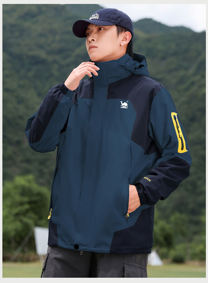 EASTERN CAMEL Couple's Three-In Outdoor Jacket for Men And Women with Detachable Windproof Layer, Black Three-In 3XL 17