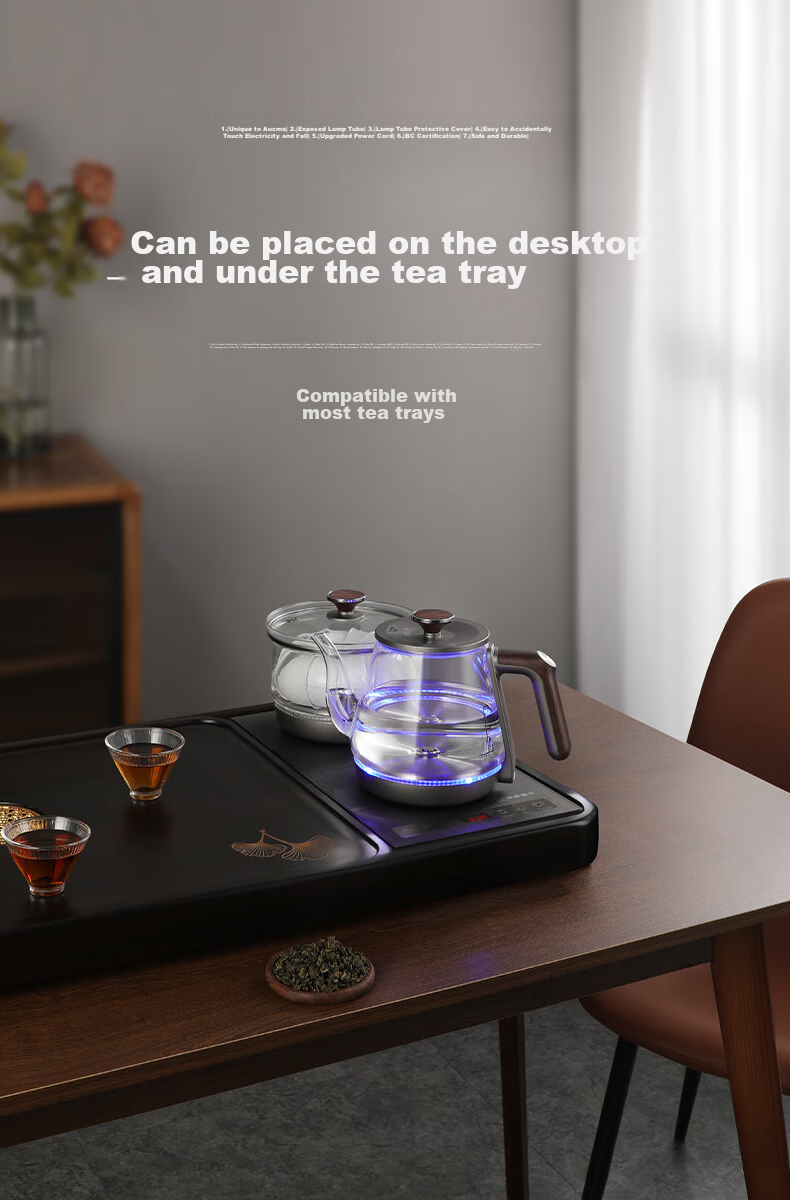 FUNORK Fully Automatic Electric Kettle with Water Inlet, Tea Table Kettle for Home And Office All-In Tea Table, Built-In Tea Set Electric Tea Stove Set RY-10 Titanium Gray Clean Versio 16