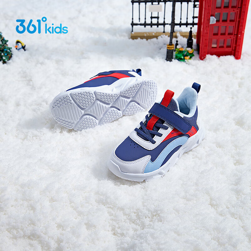 361° Children's Shoes, Kids' Running Shoes, Winter Boys And Girls, Small Children's Leather Upper, Windproof, Lightweight, Soft And Bouncy, Warm Cotton Shoes, Blue, Size 31