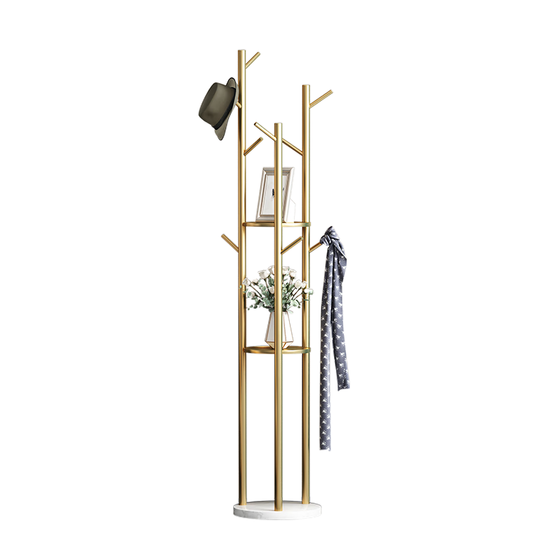 Jialiren Coat Rack with Multiple Hangers, Thickened Baked Paint Steel Tube, Bedroom Clothes Hanger, Luxurious Floor-Standing Living Room Coat Rack, Clothes Storage Rack