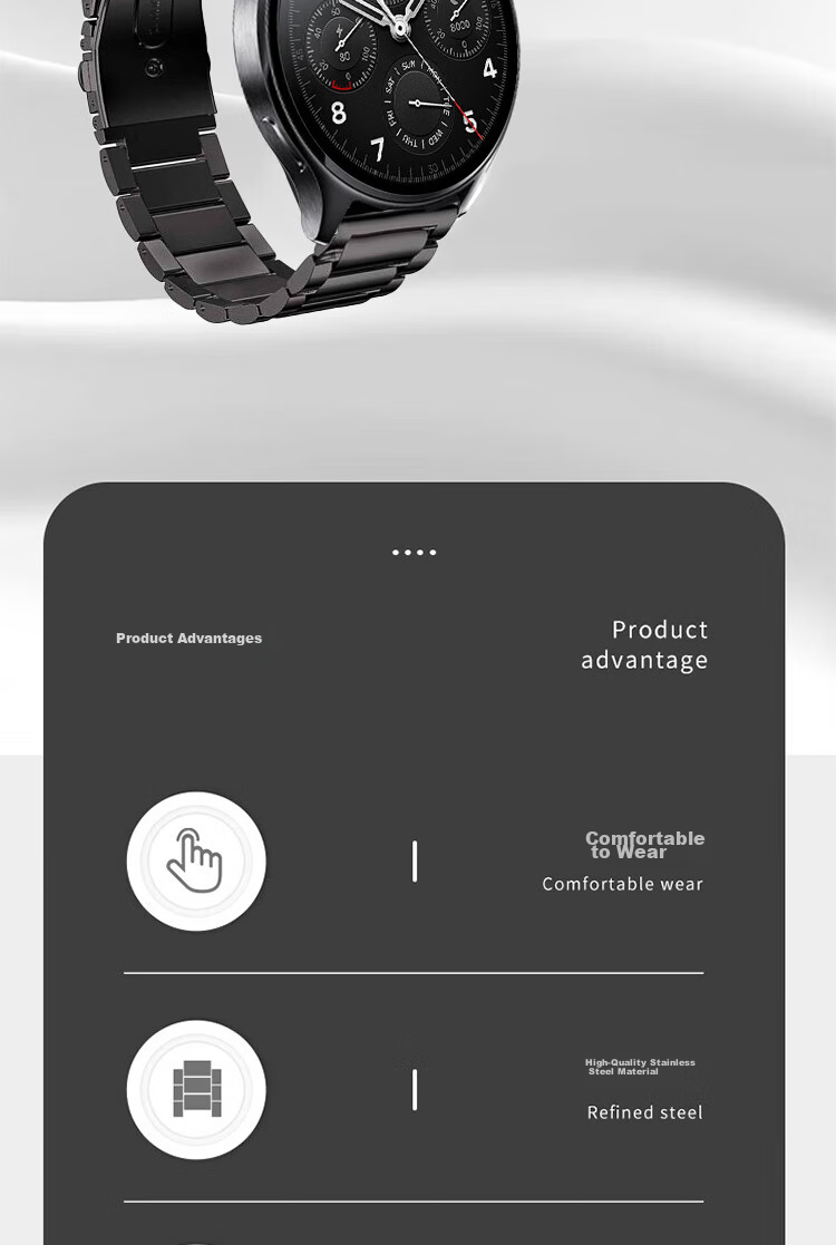 ESCASE Compatible with Xiaomi Watch Band, Suitable for Watch S4/S3/S2/S1Pro Watch Strap, Stainless Steel Three-Strand Replacement Band, Wristband for Men And Women, Watch Chain, Black, 46mm 2