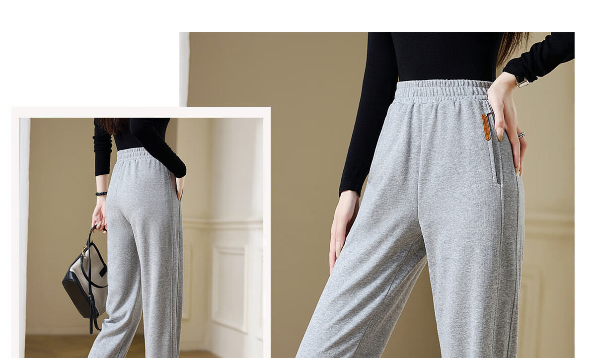 Chushen Women's Casual Pants with Elastic Waist, Versatile Slimming Effect, Pockets, Casual Tapered Leg Sweatpants Sports Pants S143K2006 20