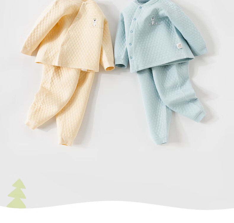 Huanxixiaoxiong Baby Clothes, Infant Winter Underwear Set, Children's Pajamas, Autumn And Winter Three-Layer Warm Pure Cotton Belly Protection High-Waist Set 3