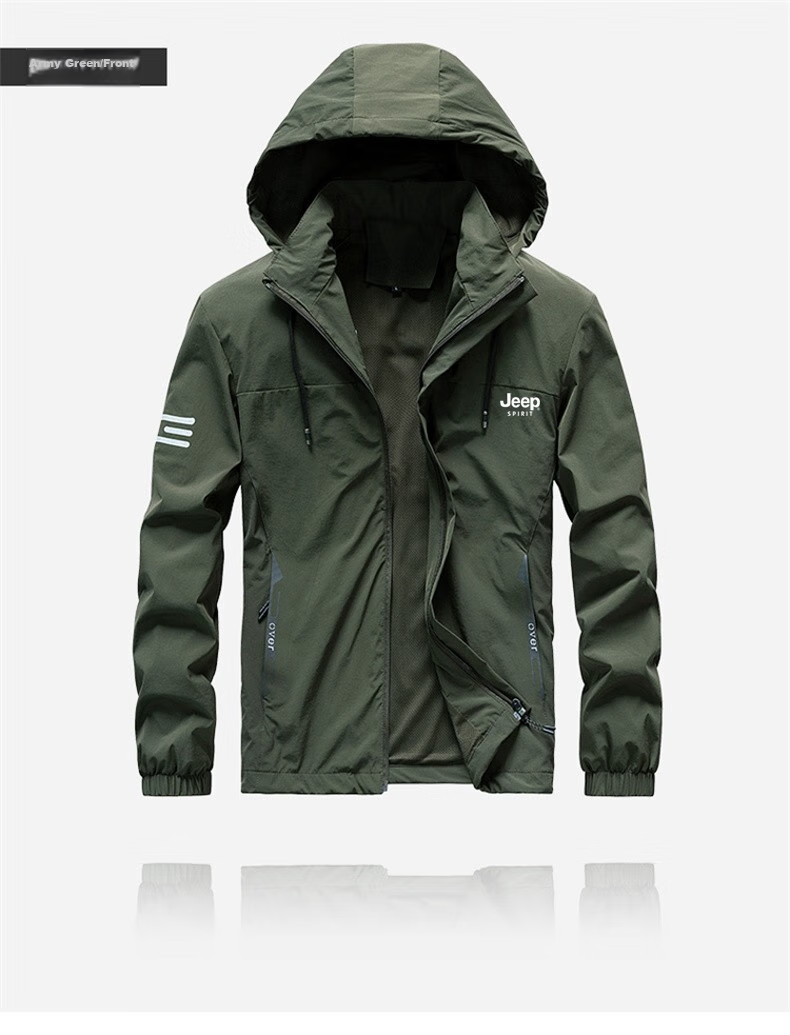 JEEP SPIRIT Men's Jacket, Spring And Autumn Outerwear, Hooded Windproof Sports Versatile Business Casual Menswear, Army Green, 4XL 12