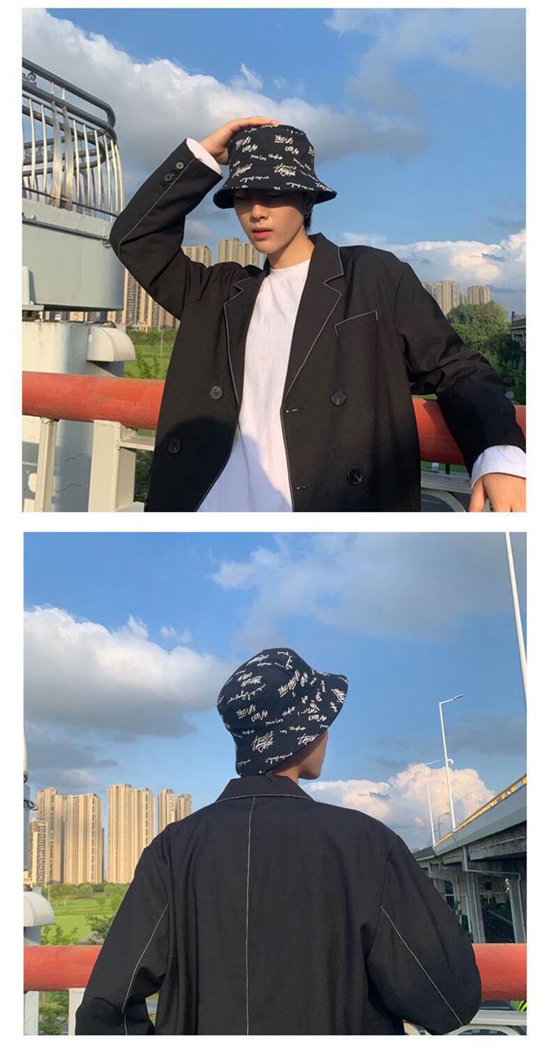 XUEXIMAN Fisherman Hat for Men, Reversible Graffiti Cap, Sun Hat, Korean Style Versatile Sun Protection Student Bucket Hat 7