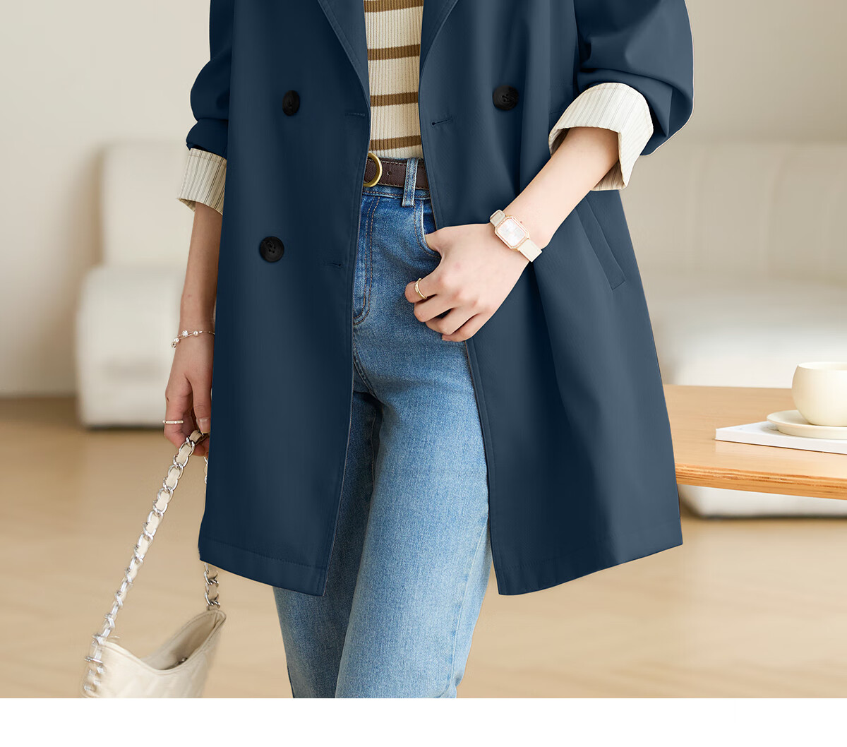 She Enjoy Casual Women's Mid-Length Trench Coat Blazer Collar Fashion Simple Jacket T13KF7478 7