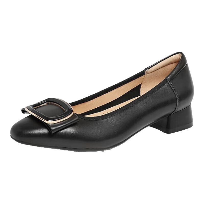 Belle French-Style Small Sugar Cube Elegant Flat Shoes for Women, Spring And Summer Sheepskin Versatile Lady's Flats A6Z1DAQ4, Black, Size 38
