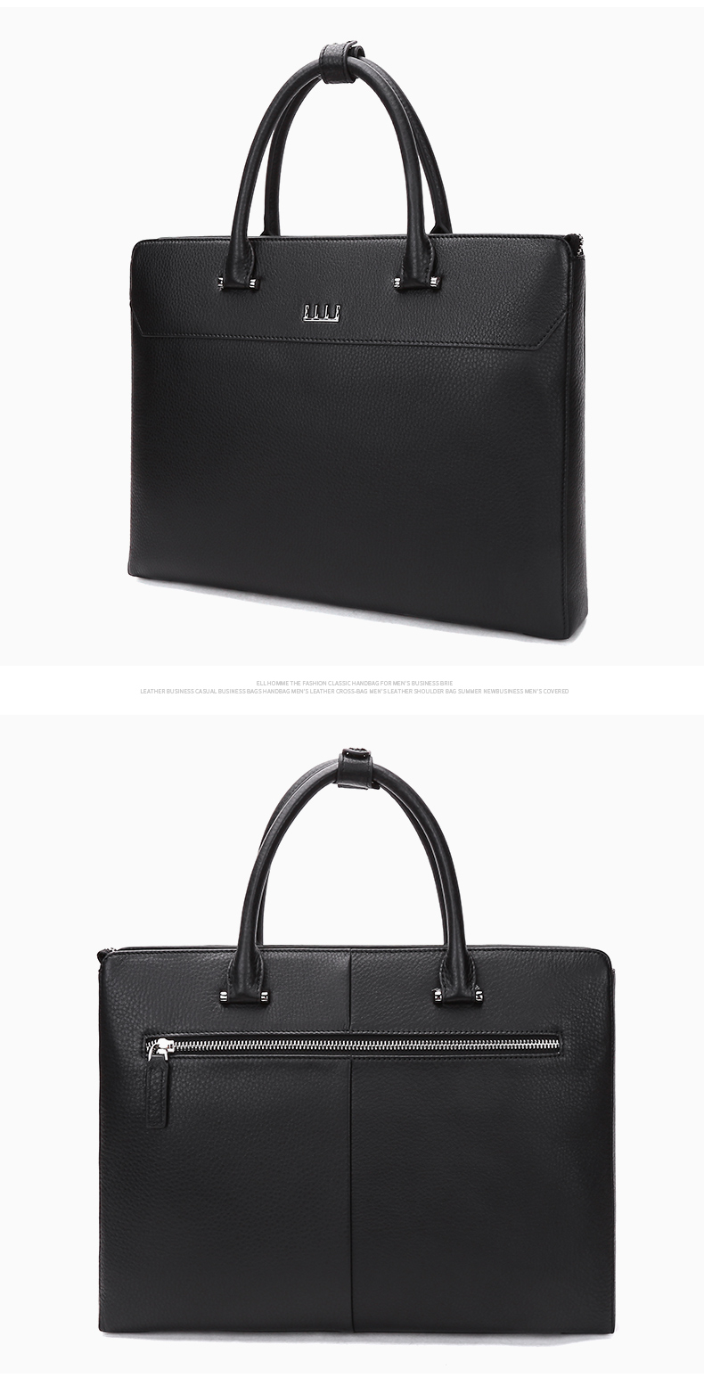 ELLE HOMME Men's Business Briefcase, Handheld Work Bag Horizontal Style Top Layer Cowhide Laptop Bag Large Capacity Fashionable Men's Bag EA888200411 Black 10