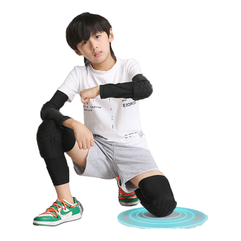 GINGPAI SPORT Children's Knee And Elbow Pads, Boys' Anti-Fall Set for Cycling, Basketball, Skateboarding, Soccer, Sports, Summer Thin Style, Black, Size S