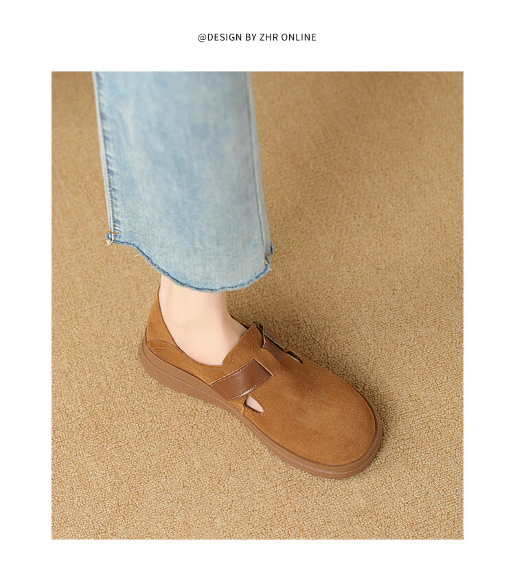 ZHR Women's Single Shoes, Versatile And Simple Soft-Soled Birkenstock-Style Shoes, Comfortable Buckle Women's Shoes, JF20, Apricot Color, Size 38 17