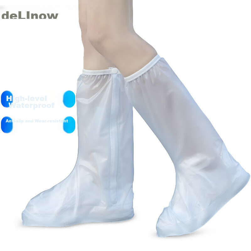 Delipow Waterproof Shoe Covers for Men And Women with Thick Soles, Non-Slip Tall Rain Boots, Adult Reusable M Size
