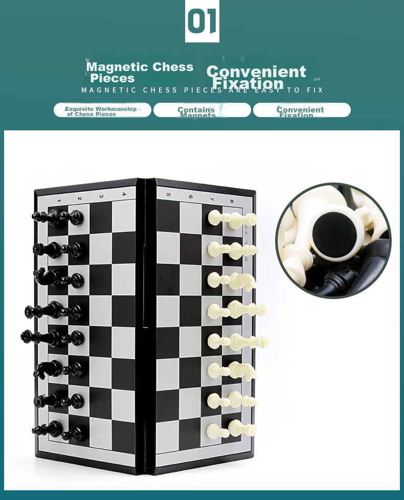 Chenggong International Chess, Children's Portable Folding Magnetic Chess Set, Dual-Use Chessboard, Educational Board Game for Camping, 4015 5