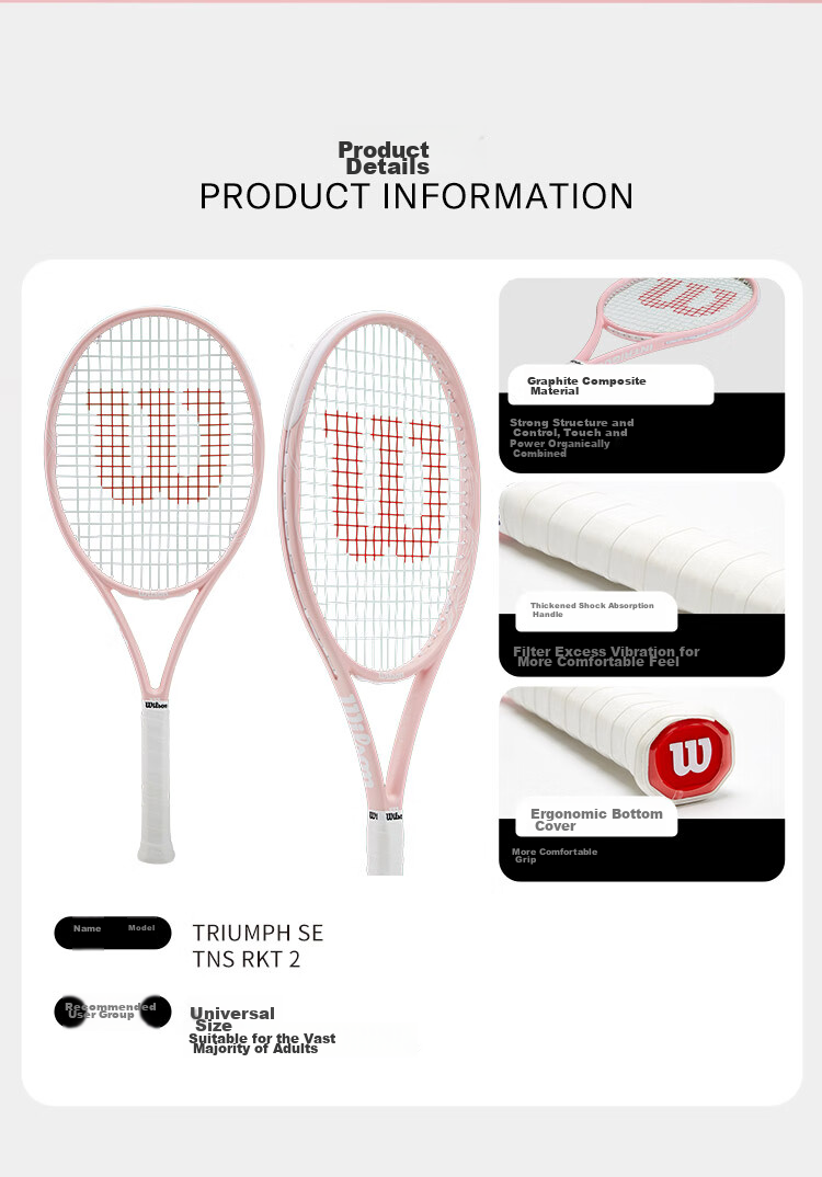 Wilson All-Carbon Integrated Cherry Blossom Pink Advanced Tennis Racket with Large Face And Shock Absorption (Racket And Grip Not Included) 7
