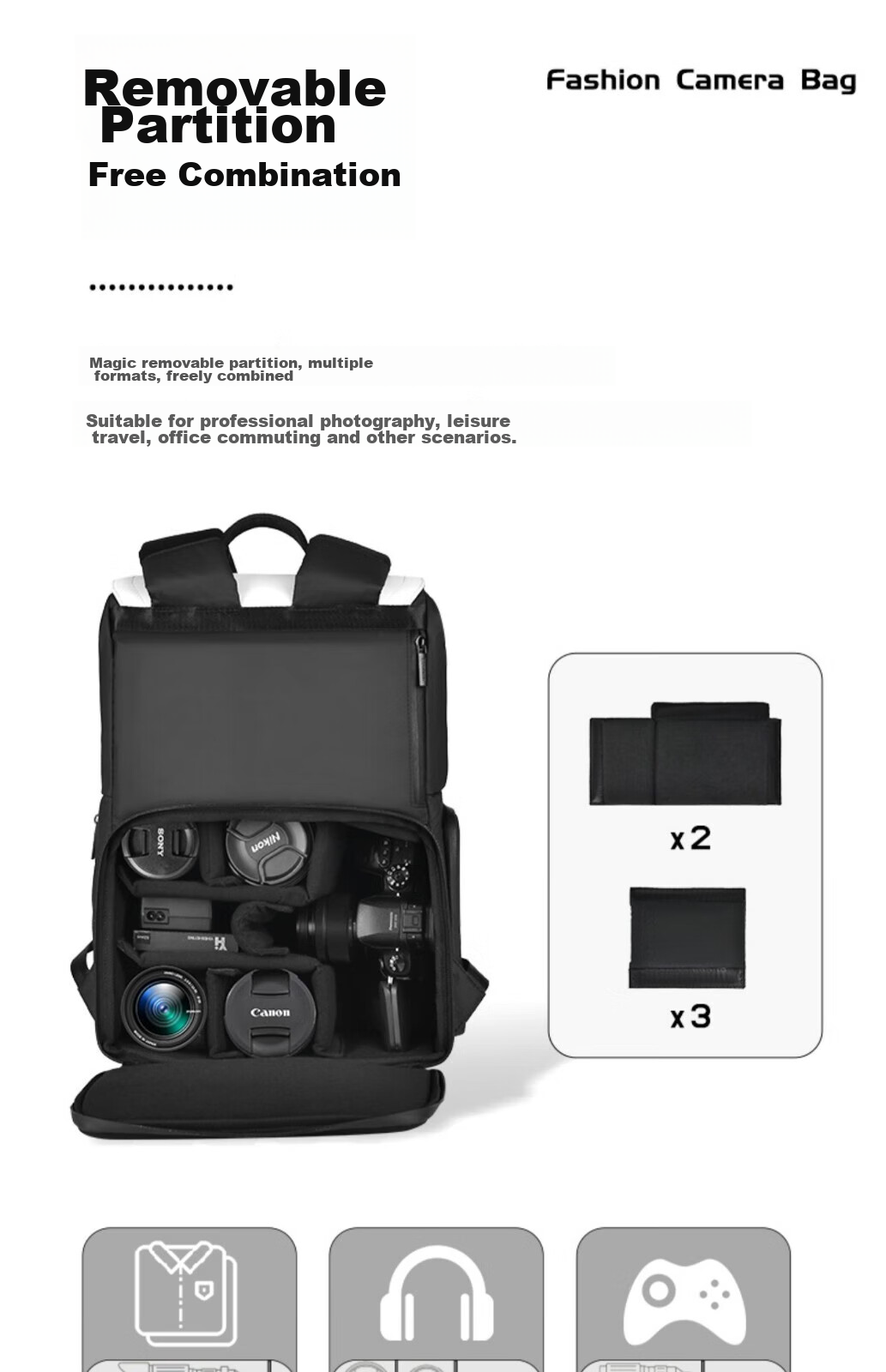 CWATCUN Camera Backpack, Dual-Shoulder Bag for Canon, Fuji, Sony, Photography Bag, Casual Commuter Anti-Collision Backpack, Stylish Upper And Lower Compartments, Suitable for Men And Wome 6
