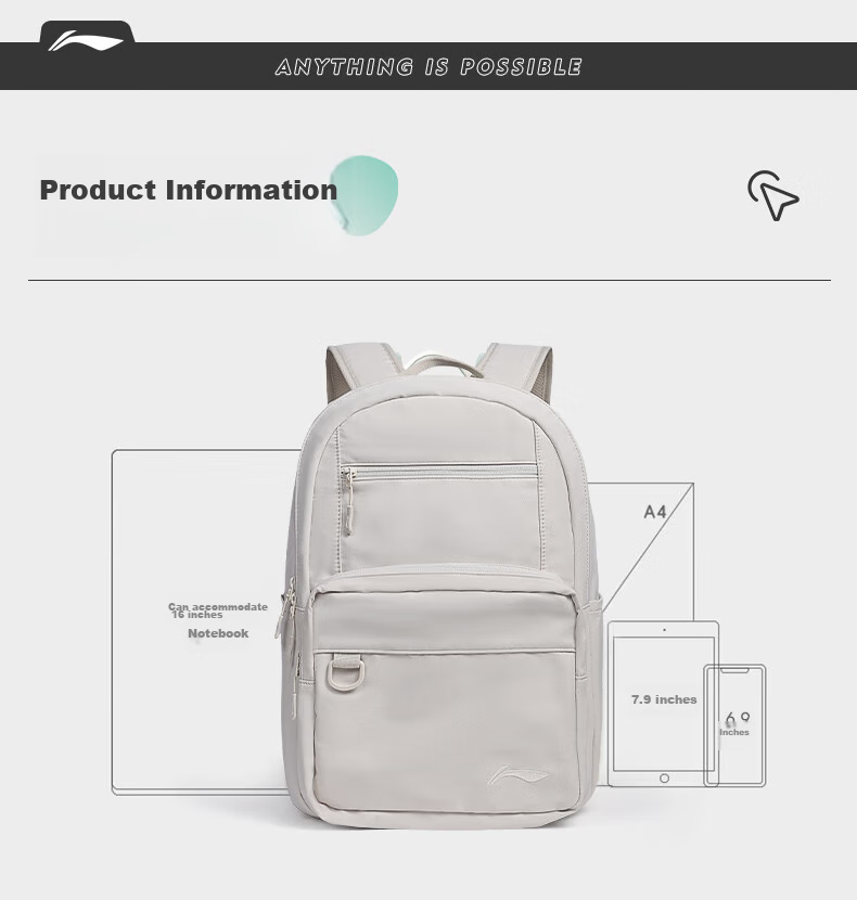 Li-Ning Backpack, Men's Shoulder Bag, Middle School Student Backpack, Travel Bag, High School Large Capacity Laptop Bag, Women's Hiking Backpack, Gray 16