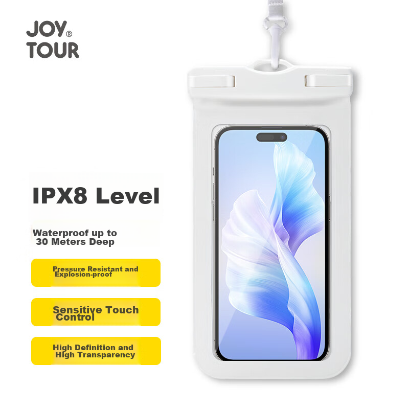 Водонепроницаемый чехол для телефона JOYTOUR с ремешком, водонепроницаемый чехол для плавания и рафтинга, совместимый с сенсорным экраном, водонепроницаемая сумка для фотографии, белый