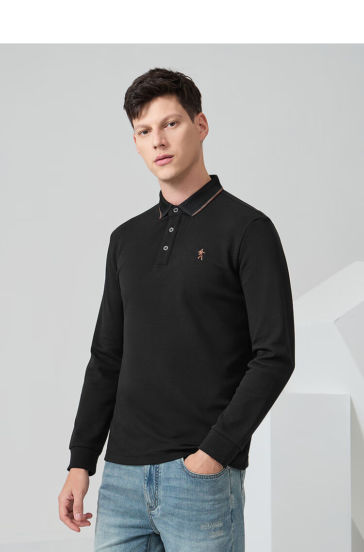 DANCING WOLVES [Shubanmian] Autumn And Winter Business Commute Men's Embroidered Long-Sleeve Polo Shirt, 701 Khaki, Size 170 5