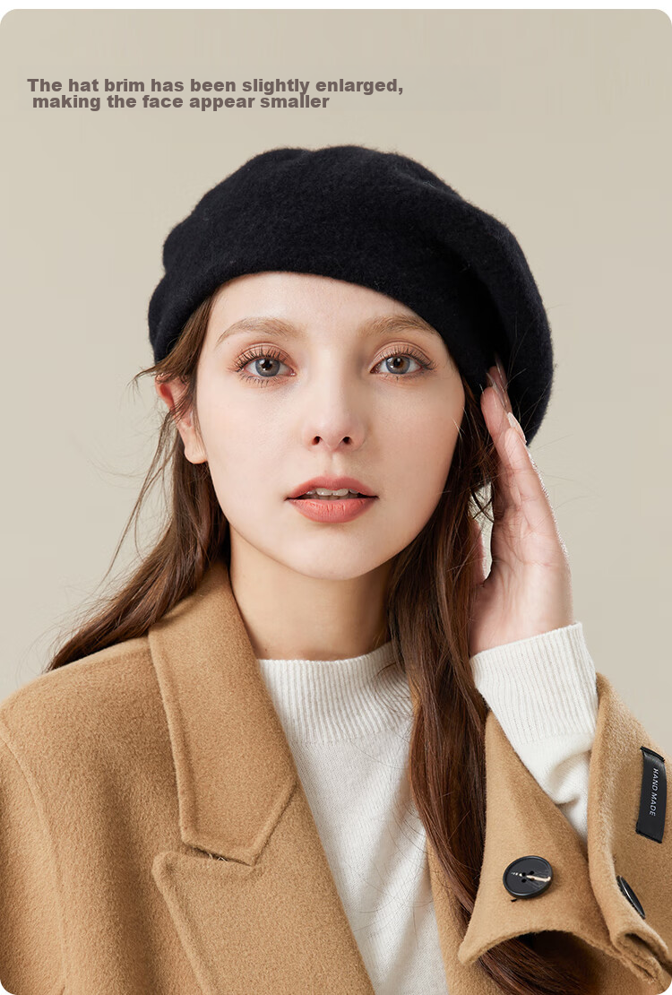JIUMU Pure Wool Beret, Autumn And Winter Warm Woolen Painter Hat, Japanese-Style British Retro Classic Versatile Hat for Wome 6