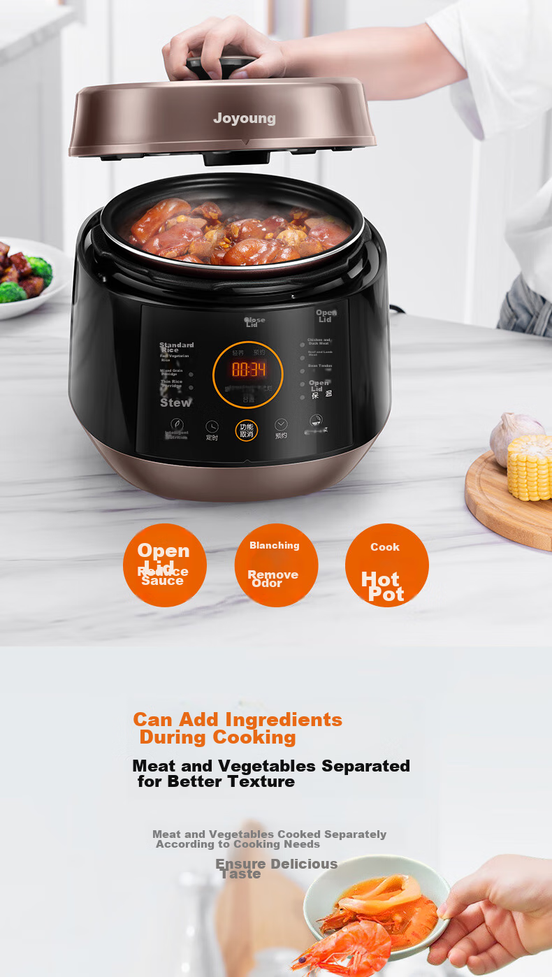 Joyoung 5L Smart Home Electric Pressure Cooker for 4-5 People with Dual Inner Pot, Multifunctional Copper Craftsmanship High Pressure Cooker with Large Fire, Nutritious Cooking, Timer And Reservation Function Y-50C82 7