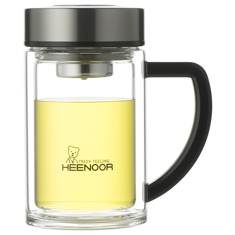 Heenoor Double-Layer Glass Cup with Handle, High-Quality Tea Infuser Mug for Men, Office Water Cup, Mid-Autumn Festival Gift XN-9320