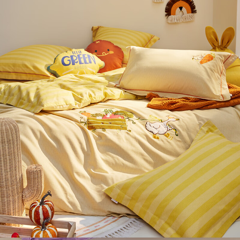 Luolaikids Four-Piece Set, Maternal And Infant Class A Pure Cotton Thickened Brushed Duvet Cover Pillowcase Fitted Sheet Quilt Cover